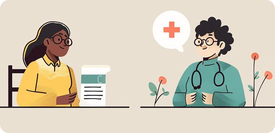 Illustration of a person meeting with a healthcare professional